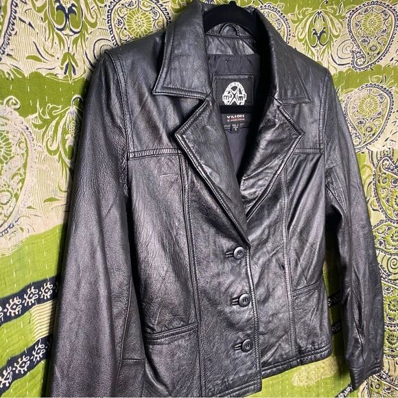 Y2K Wilson Vintage Maxima Black Leather Jacket Size Small - Picture 4 of 15